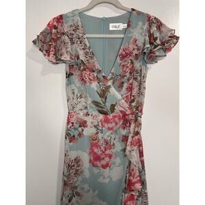 Eliza J Wrap Dress Floral Maxi Ruffle Flutter Whimsical Size 2